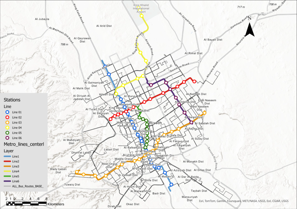 Riyadh Public Transportation Network, (Adapted from Royal Commission for Riyadh City, 2024)